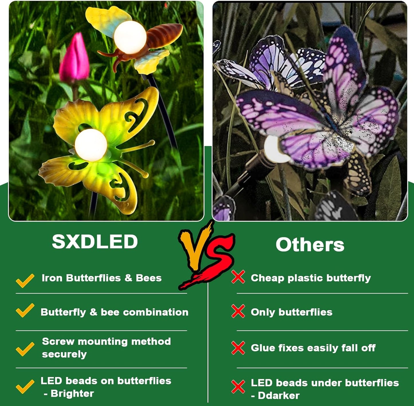 Neporal Butterfly Solar Garden Lights - Newest 16 LED Firefly Butterflies Bees Solar Outdoor Lights Swaying Butterfly Light for Yard Patio Pathway Decoration (Warm White)