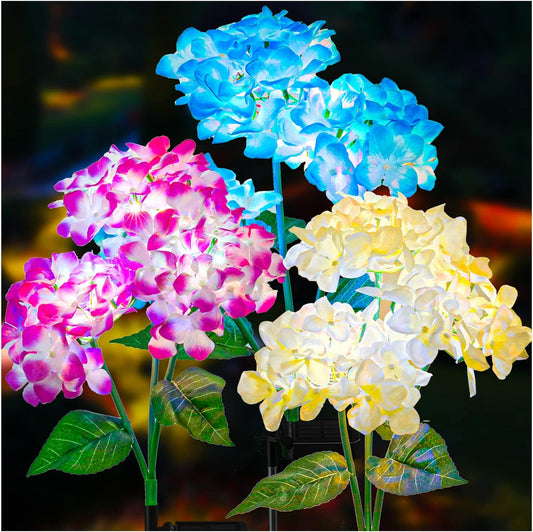 Neporal 3 Pack Solar Lights Outdoor Decorative, Colorful,Hydrangea Flower Lights for Yard Decor, Garden Decoration, Two Lightning Modes & Enlarged Solar Panel