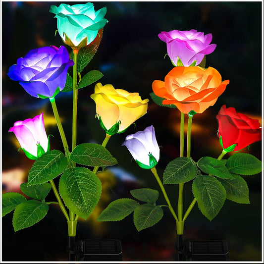 Neporal Solar Garden Lights, Solar Lights Outdoor Decorative, 7-Color Changing Rose Lights for Yard, Decoration, Enlarged Solar Panel, More Realistic Rose Flower.