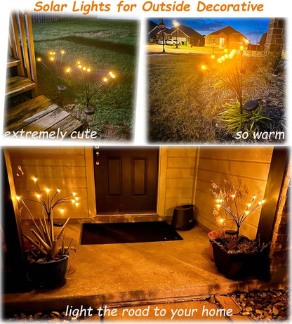 Solar Lights Outdoor Waterproof, Latest Garden Lights Solar Powered Firefly Outdoor Decor Light Yard Lights, Christmas Decorative Lights for Yard Patio Path Fence, 20 LED Solar Lights for Outside (2Packs))