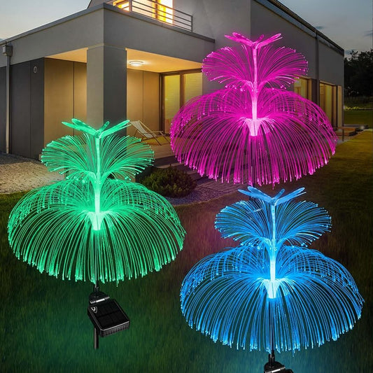 Neporal Solar Garden Lights 3 Pack New Upgraded Solar Outdoor Lights Waterproof 7 Color Changing Double Jellyfish Dragonfly Solar Flower Lights for Garden Yard Pathway Party Wedding Birthday Decor