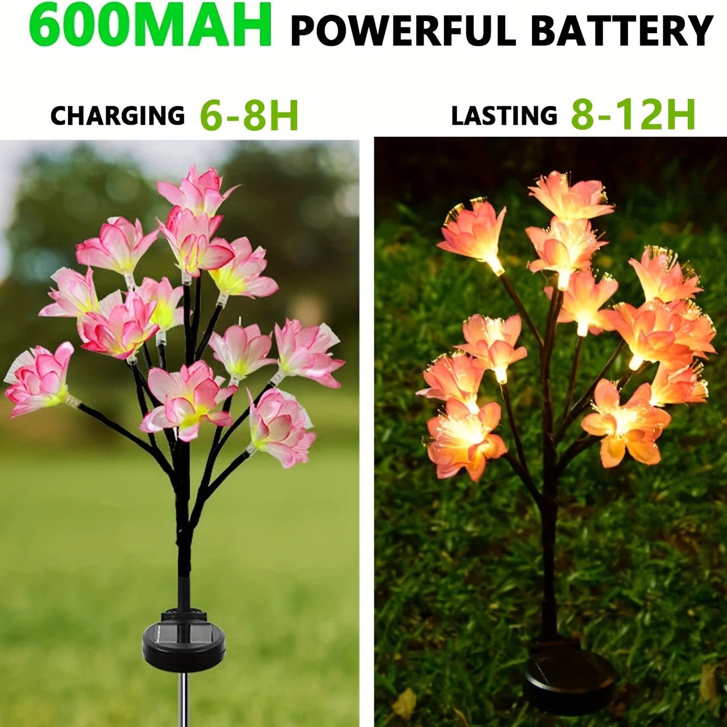 2pcs New Christmas Solar Garden Lights, 12 LED Flower Camellia Lights, Outdoor Garden Decoration Path Lights, Waterproof Solar Lights, Landscape Stake Lights For Garden Party Yard Lawn Decoration (Yellow/Pink)