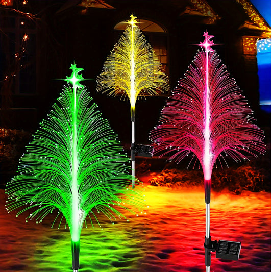 2pcs Solar Christmas Tree Light Outdoor Decoration, Solar Christmas Tree Garden Light Waterproof, Color Changing Solar Flower Light Yard Pile Decoration For Small Path Lawn Yard Decoration