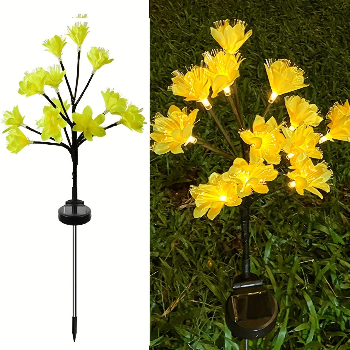 2pcs New Christmas Solar Garden Lights, 12 LED Flower Camellia Lights, Outdoor Garden Decoration Path Lights, Waterproof Solar Lights, Landscape Stake Lights For Garden Party Yard Lawn Decoration (Yellow/Pink)